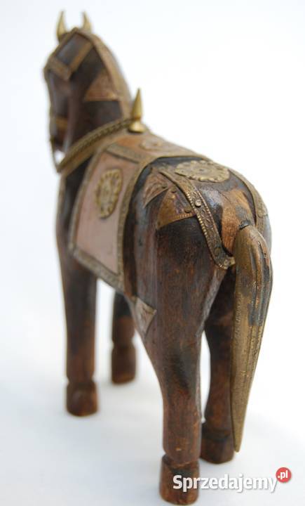 Koń indyjski mahoń mosiądz rzeźba drewniana Lublin sprzedam