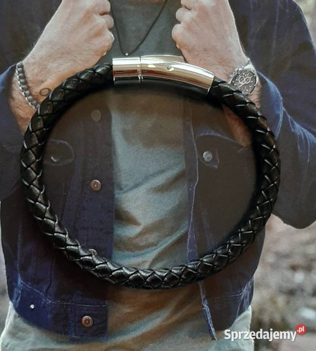 BRANSOLETKA 21 ZAPIĘCIE MAGNES STAL SKÓRA MĘSKA sprzedam