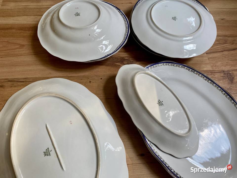 Piękne Stare Talerze Zastawa Kobalt Porcelana Wrocław