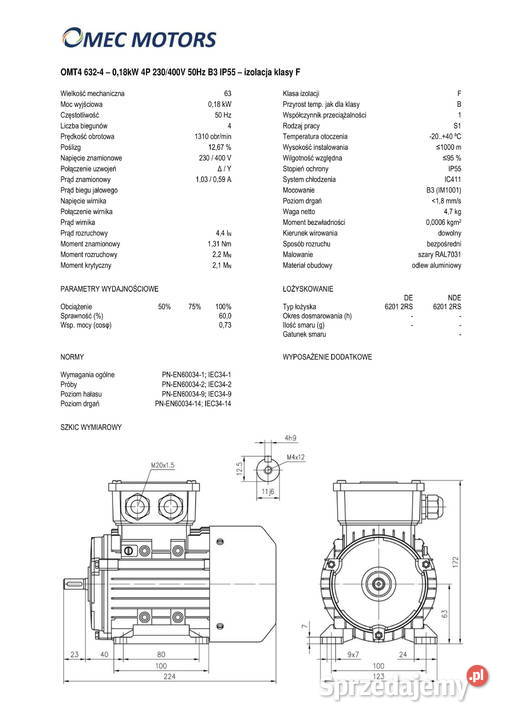 silnik elektryczny 018kW 1400obr 3fazowy 63B3