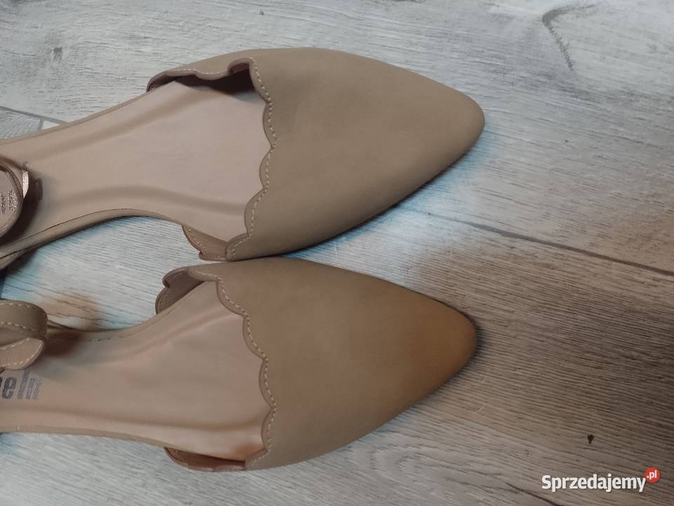 4243 Beżowe baleriny wieczorowe z zapięciem NOWE Kraków sprzedam