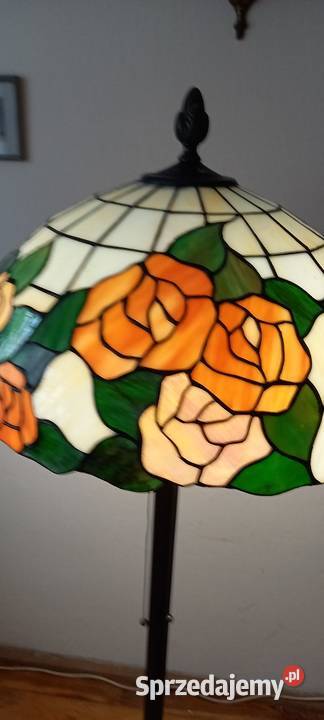 Stara mosiężna lampa podłogowa klosz witraż w Skierniewice