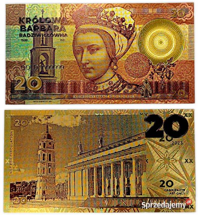 Banknot pozłacany Królowa Polski Barbara Kolekcje podkarpackie Stalowa Wola
