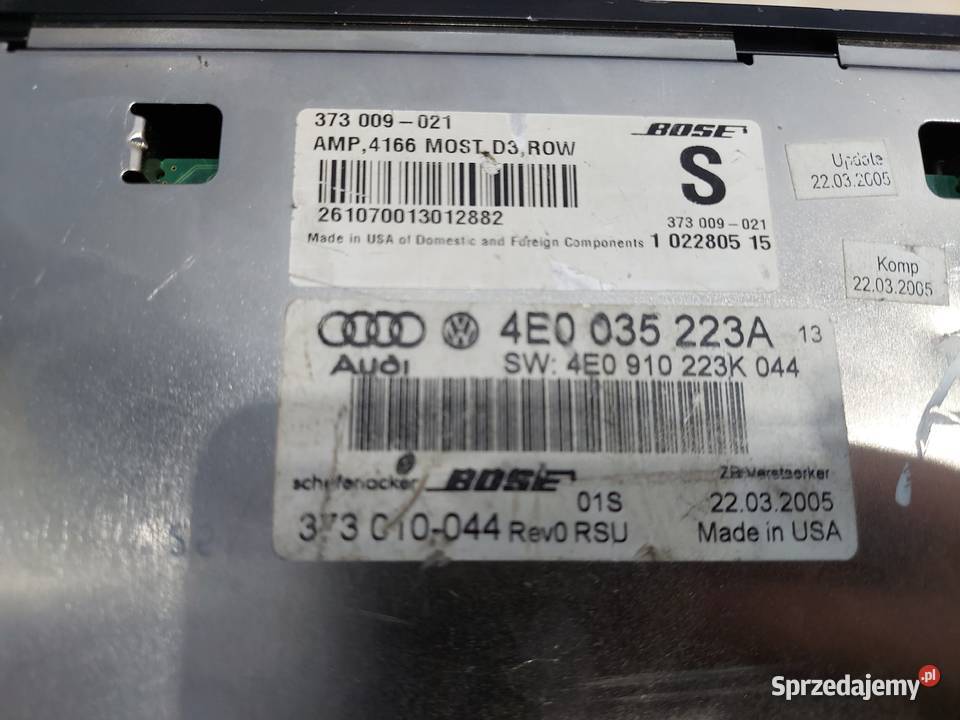 Wzmacniacz BOSE Oryginalny Audi A8D3 podlaskie Łapy