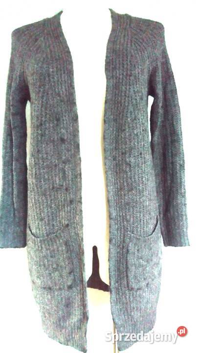 Sweter szary Rozpinany damski Kardigan DŁUGI r szary/srebrny Białystok