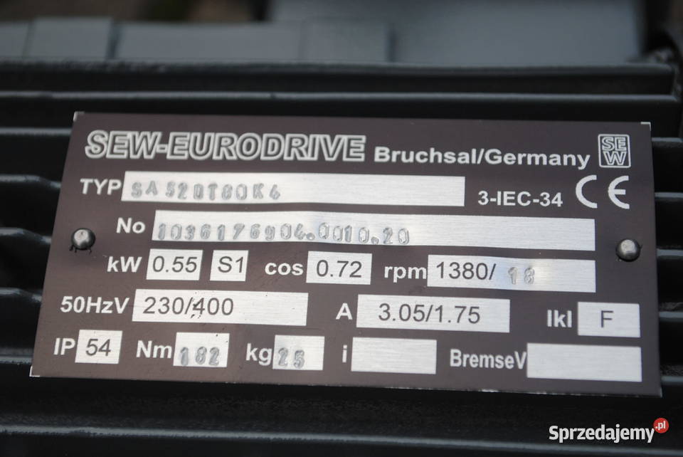 Motoreduktor kątowy 055kw 18obrmin firmy SEW Pozostałe Kargowa