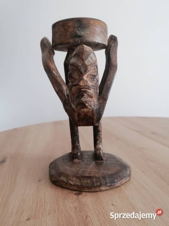 świecznik rzeźba z drewna vintage Rękodzieło łódzkie Łódź