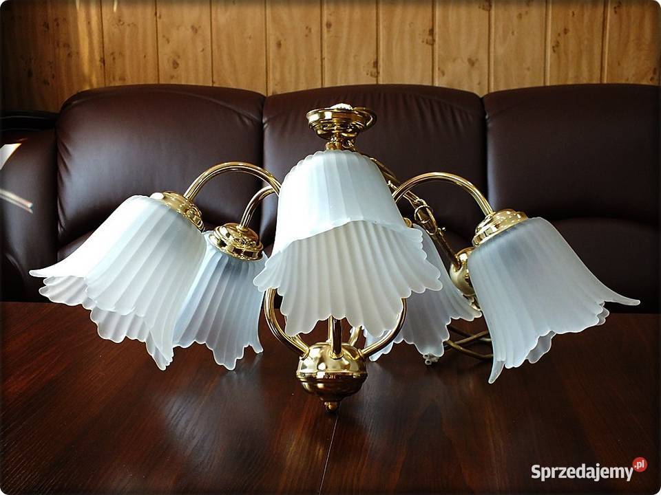 Złoty Żyrandol 5 ramienny Piękna Lampa wisząca z Lampy wiszące lubuskie