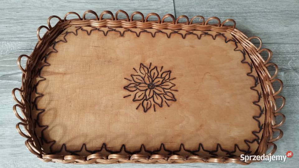 taca drewniana wiklinowa na kubki Poznań