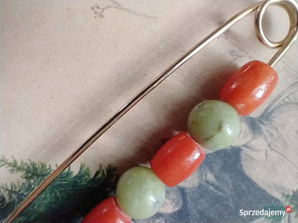 Długa spinka broszka mosiądz złota naturalne Łódź