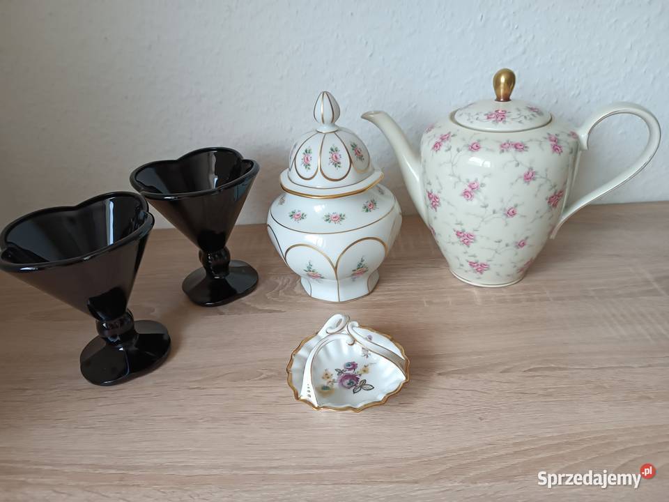 Porcelana szkło dzbanek pucharki koszyczek Gorlice