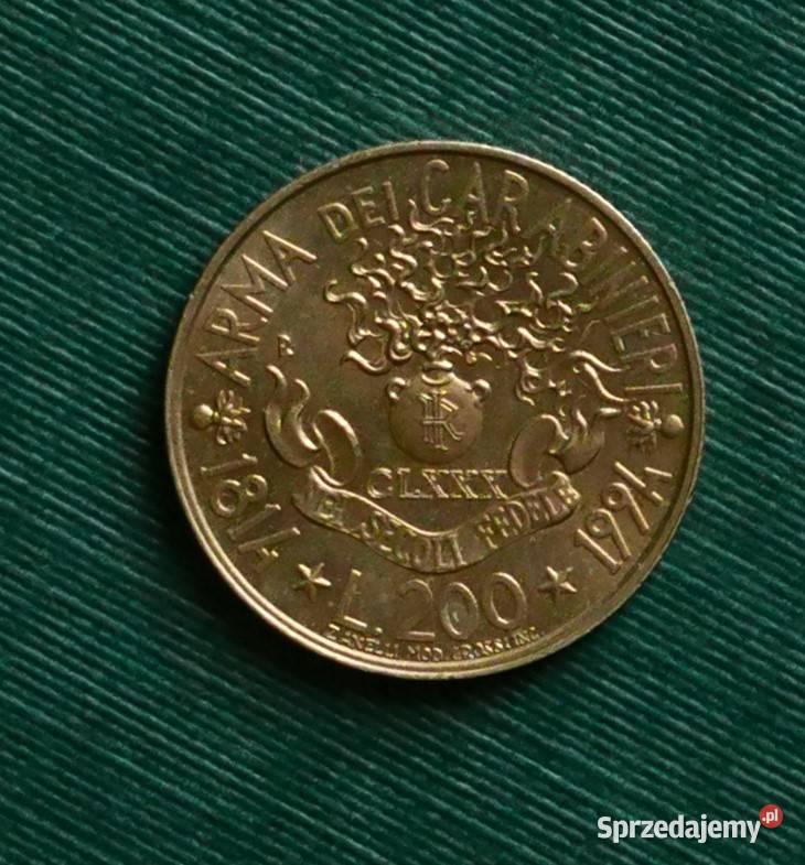 WŁOCHY 200 lirów 1994r 180 rocznica Karabinierzy śląskie Gliwice sprzedam