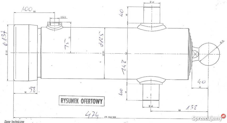 Siłownik wywrotu 474 skok 1300mm z kołyską i Inowrocław
