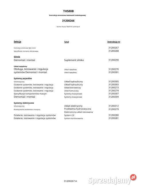 CATERPILLAR TH580B instrukcja naprawy Kielce sprzedam