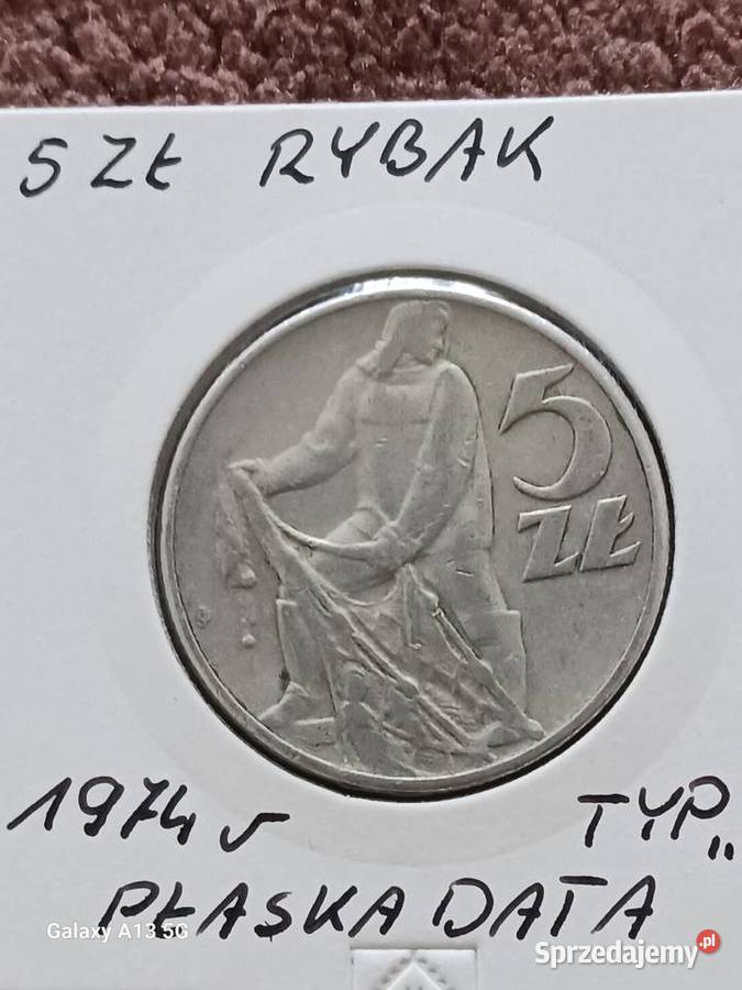 5 Złotych Rybak 1974 r płaska data rzadkość Konin