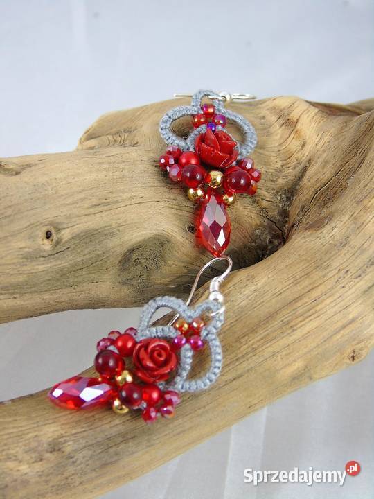 Kolczyki koronkoweróżne kolory Wiśniowa