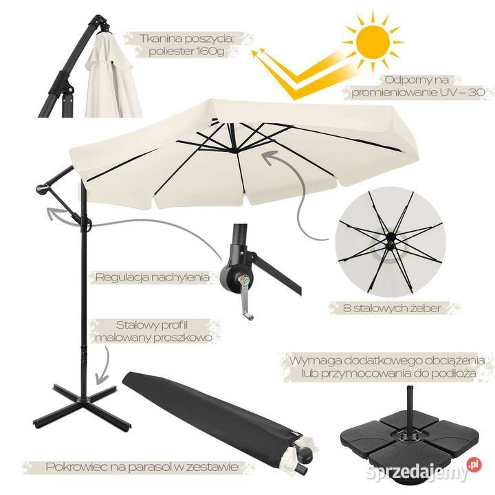 Składany parasol ogrodowy 350 XXL pokrowiec metal Poznań