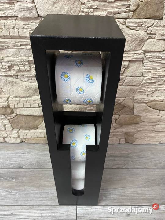 Stojak drewniany na papier toaletowy czarny mat Dębica