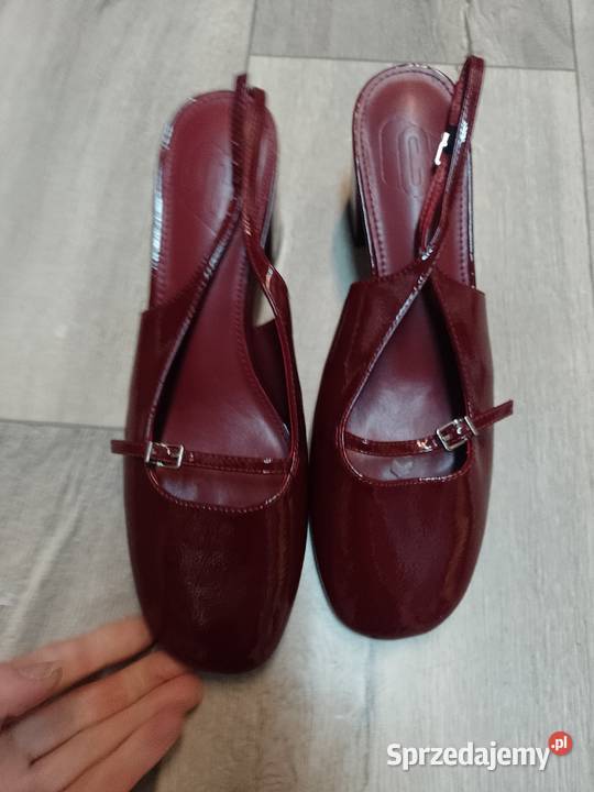 3940 Bordowe czółenka wieczorowe z odkrytą piętą Kraków sprzedam