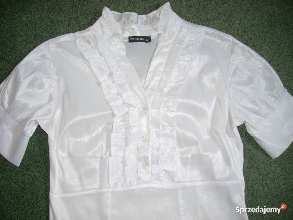 Biała Koszula falbanki Połysk 36 38 vintage Nowy Sącz