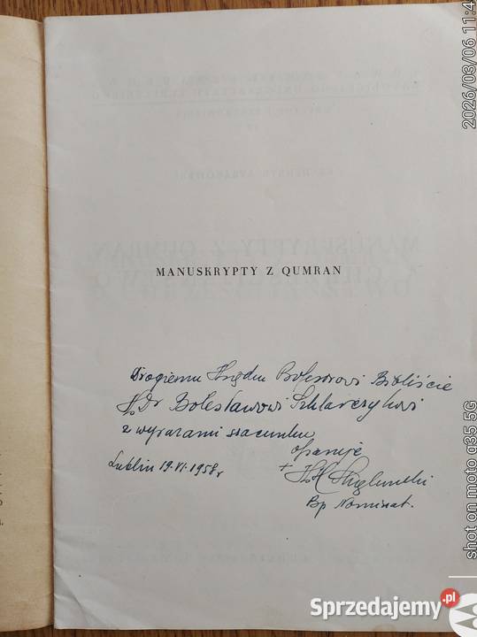 Manuskrypty z Qumran a chrześcijaństwo 1958 Bychawka Trzecia sprzedam
