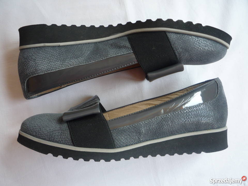 Gamis 38 Półbuty Lordsy Baleriny Skórzane Szare