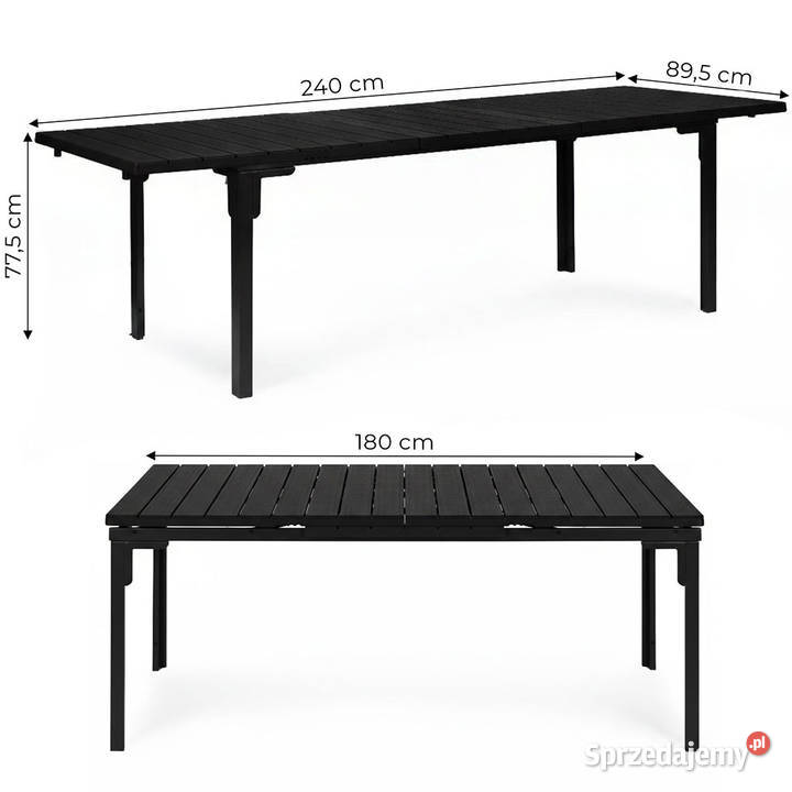 Stół ogrodowy rozkładany 180240 do 12 os stal czarny