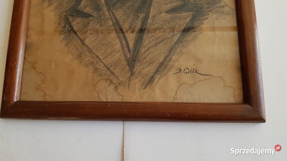 Stary obraz portret pastelkredka sygnowany Józef Dąbrowa Górnicza