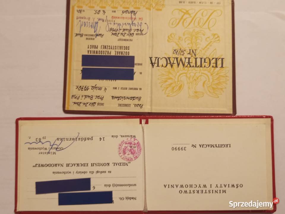 LEGITYMACJE DO MEDALI I ODZNACZEŃ ZESTAW 8 SZTUK