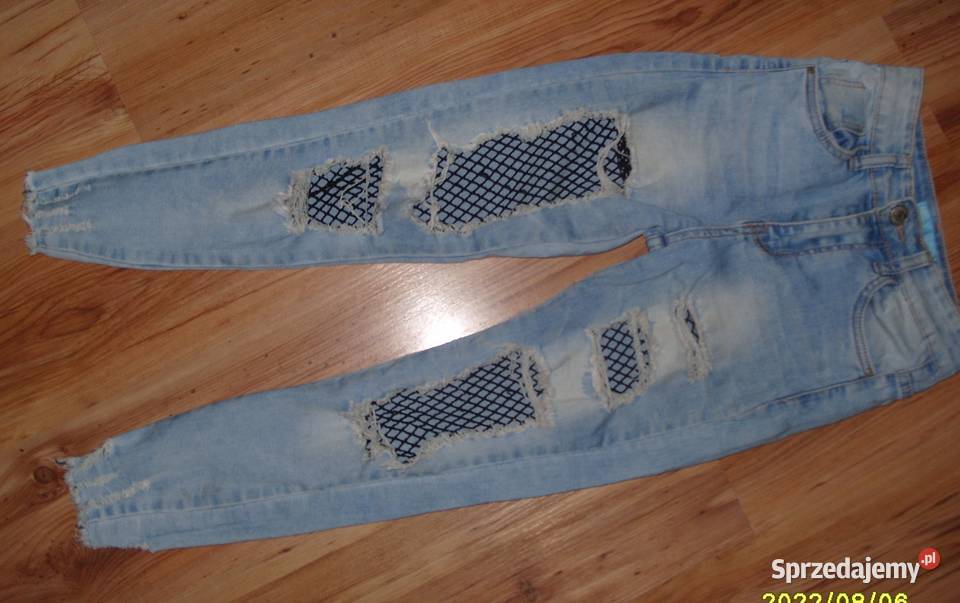 Jeansowe Spodnie MISS RJz Kabaretkową wstawką sprzedam
