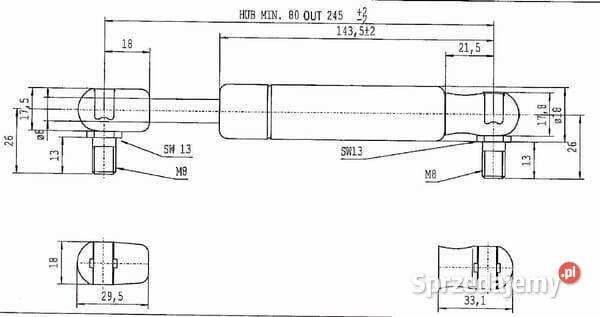 Sprężyna gazowa L245 mm 250N Stabilus CA287806 Kamionna