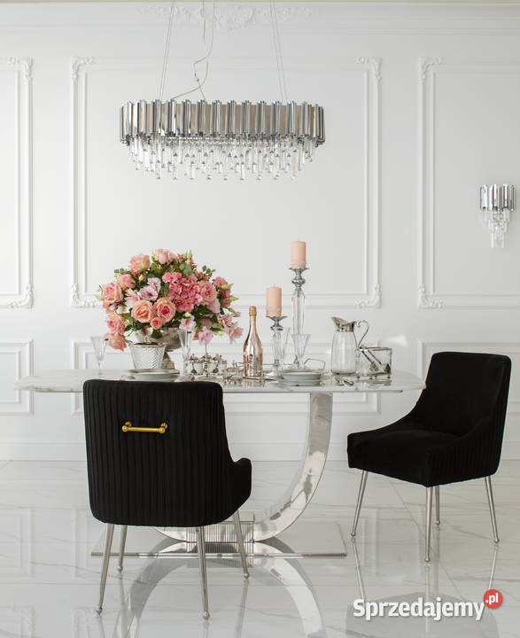 Stół glamour srebrny z marmurowym białym blatem 180cm Warszawa