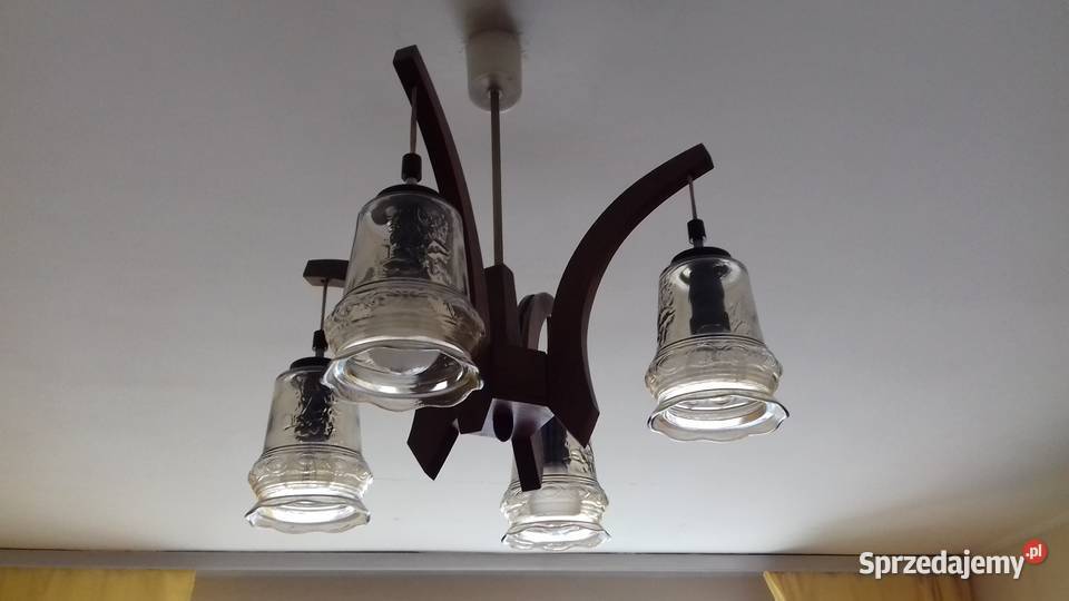 Żyrandol czteroramienny drewniany do sprzedania Kraków sprzedam