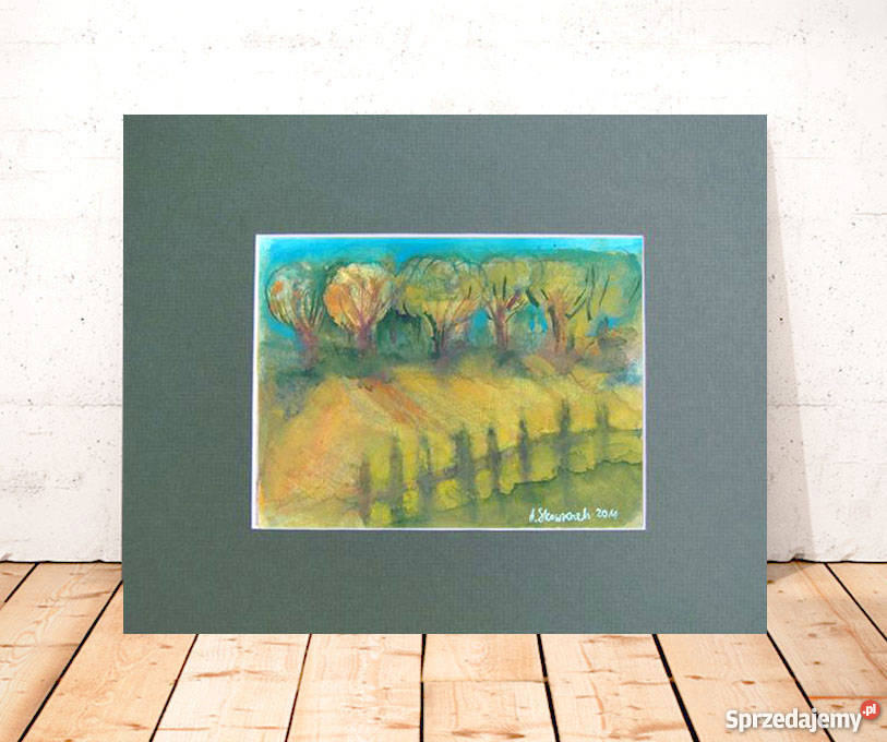 wiejski pejzaż akwarela mały obrazek z Malarstwo Białystok