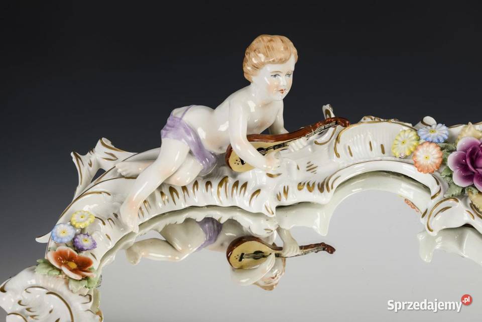 Porcelanowe lustro rokokowe z puttami II poł XX Poznań