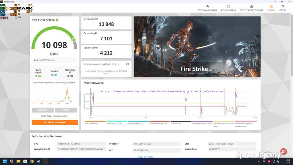 Komputer I56500 16GB Ram RX570 8GB ASUS ROG Ostrów Wielkopolski