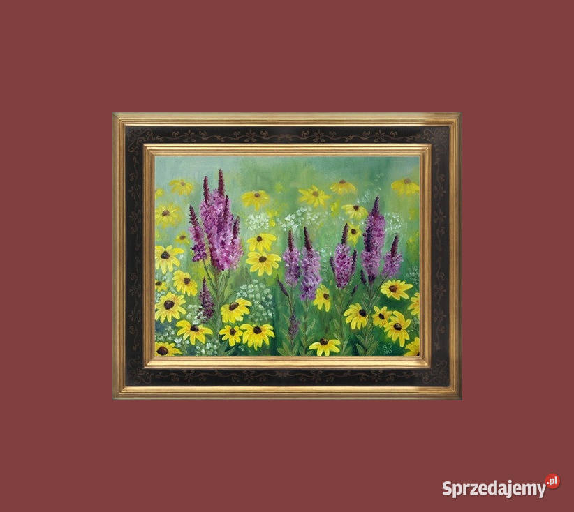 Obraz olejny Łączka odcienie żółtego Lublin sprzedam