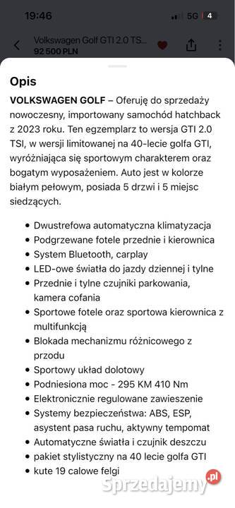 Volkswagen Golf 8 GTI Limicja edytowana na 40 Przeworsk sprzedam