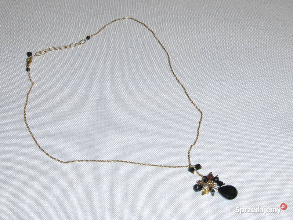 WKruk Srebrny pozłacany naszyjnik z czarnymi Łódź