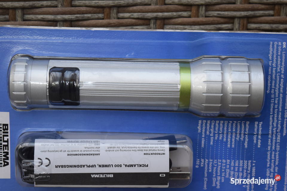 Latarka LED Aluminiowa Ładowana USB Okazja Olsztyn