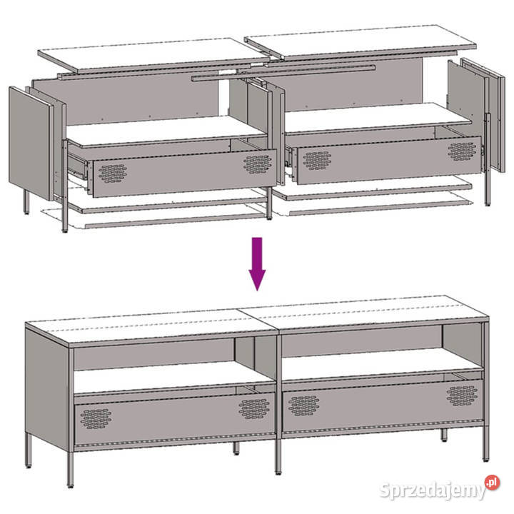 Szafka RTV czarna 135x39x435 stal walcowana na