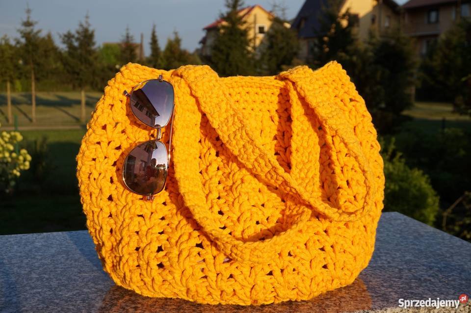 Torba ze sznurka bawełn na plażę zakupy handmade niebieski Józefów sprzedam
