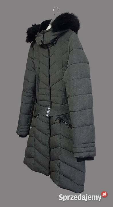Damska kurtka zimowa ciemno szara z kapturem i