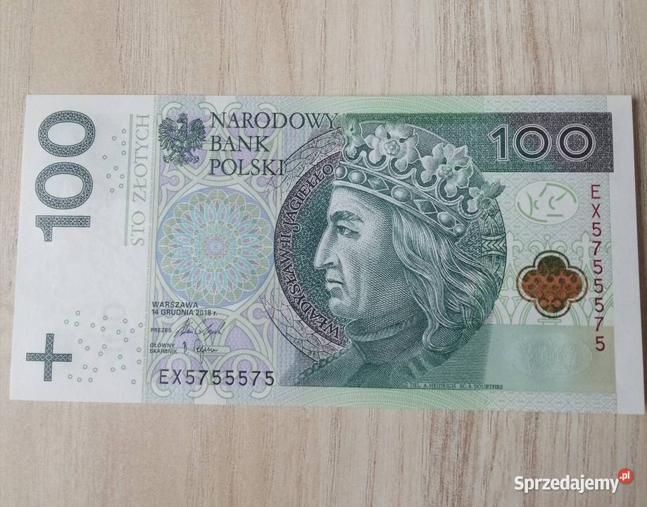 Banknot 100 ZŁOTY RADAR przesunięcie druku 7777 Bytom