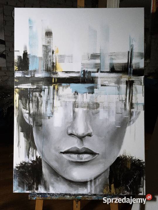 Abstrakcja miasto kobieta turkus złoto portret Warszawa