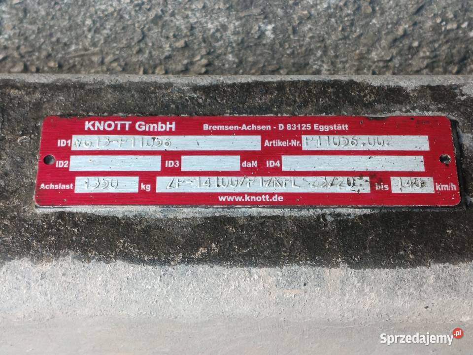 Oś KNOTT VG13 1350 przyczepy niehamowanej