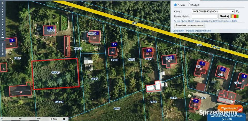Działka budowlana 1233 m 10 min Sokołowa 95 000 Sprzedaż Hołowienki