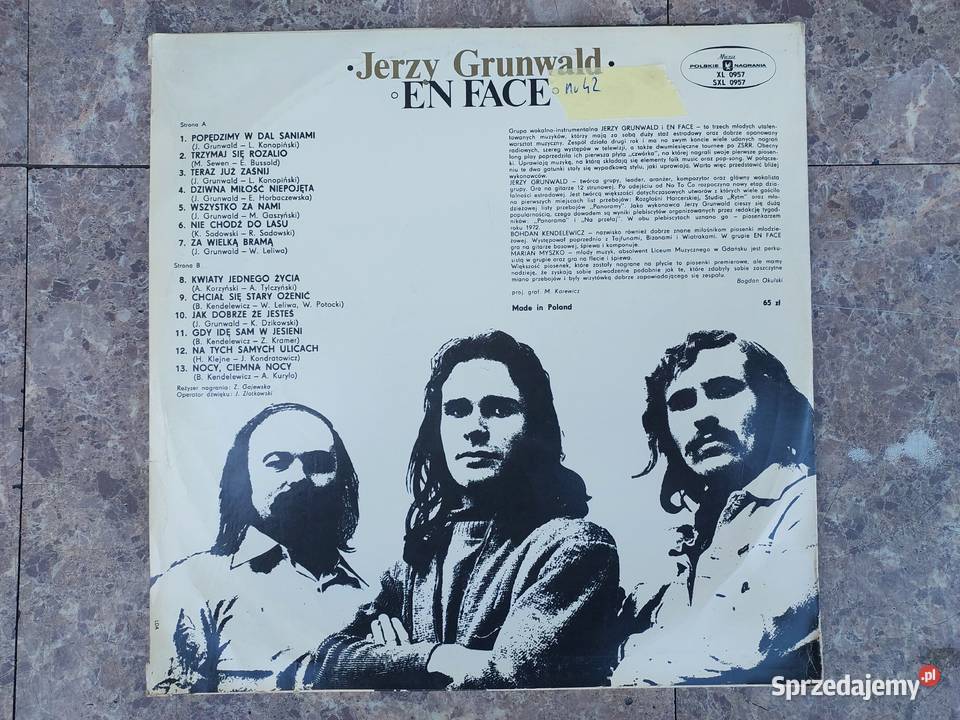 42 Płyta winylowa Jerzy Grunwald En face SXL Tczew