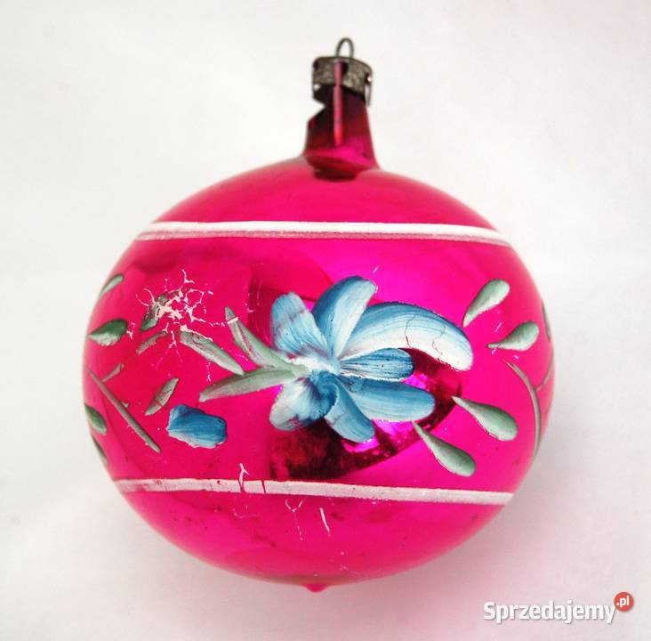 Stara bombka szklana ręcznie malowana różowa Boże Narodzenie Dom i Ogród lubelskie Lublin