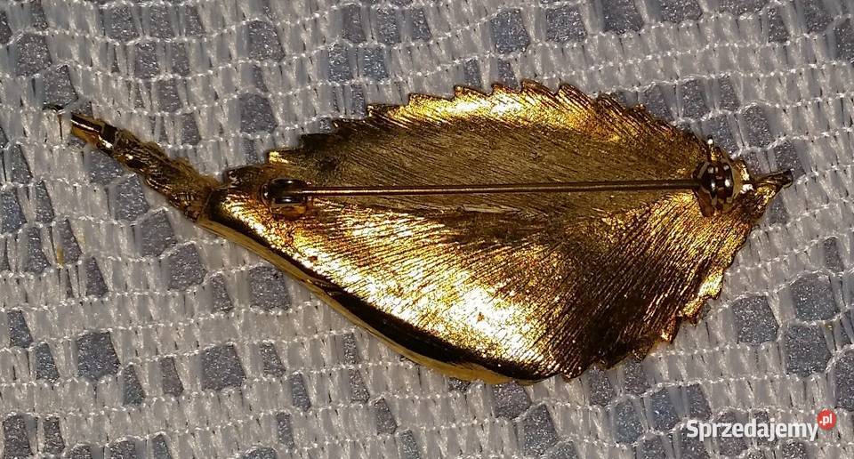 Stara angielska broszka złoty liść Ochojno